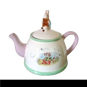 Vintage Peter Rabbit Ceramic Teapot with Pink Handle – Beatrix Potter